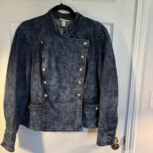 Indigo Thread Co. Double-Breasted Military Stonewashed Denim Jacket, Sz XL